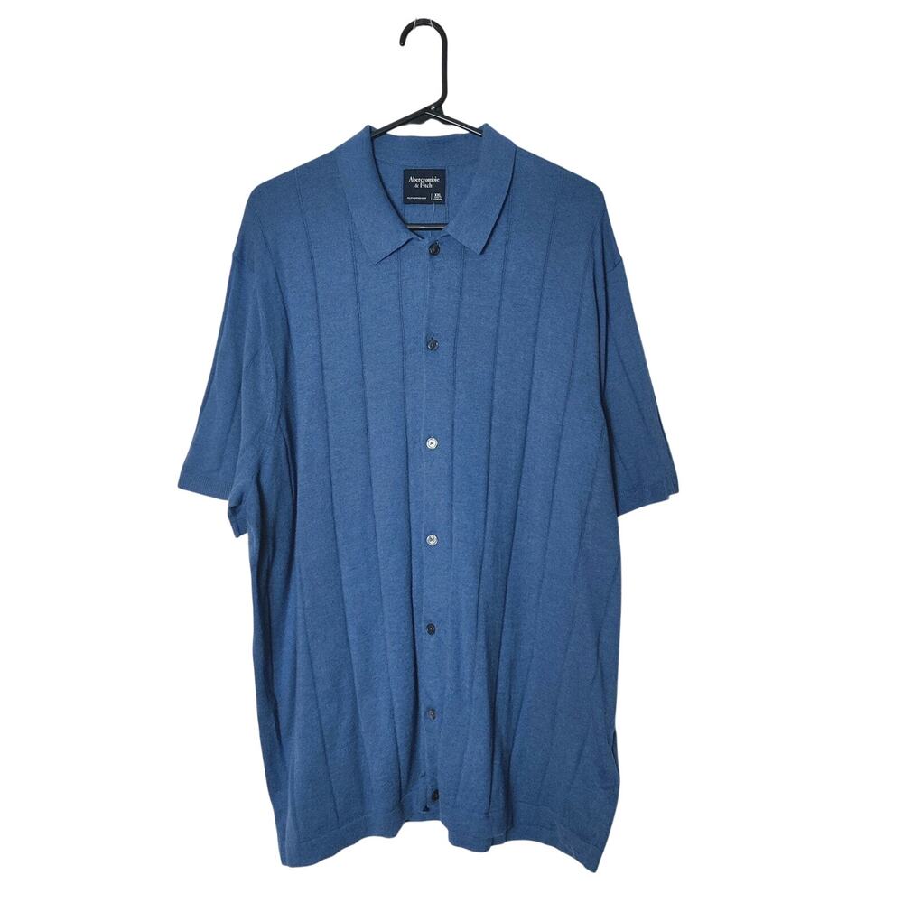 NWT Abercrombie & Fitch Featherweight Blue Silk Knit Leisure Cabana Shirt XXL